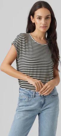 Vero Moda Rundhalsshirt "VMAVA PLAIN SS TOP STRIPE GA JRS NOOS" Materialmix, regular fit