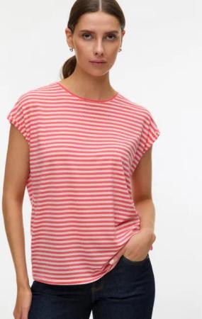 Vero Moda Rundhalsshirt VMAVA PLAIN SS TOP STRIPE GA JRS NOOS Materialmix, regular fit