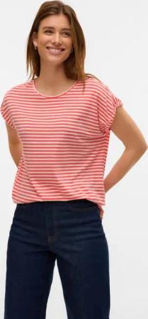 Vero Moda Rundhalsshirt VMAVA PLAIN SS TOP STRIPE GA JRS NOOS Materialmix, regular fit