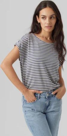 Vero Moda Rundhalsshirt VMAVA PLAIN SS TOP STRIPE GA JRS NOOS Materialmix, regular fit