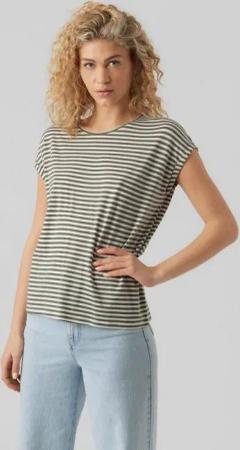 Vero Moda Rundhalsshirt VMAVA PLAIN SS TOP STRIPE GA JRS NOOS Materialmix, regular fit