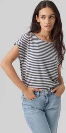 Vero Moda Rundhalsshirt "VMAVA PLAIN SS TOP STRIPE GA JRS NOOS"