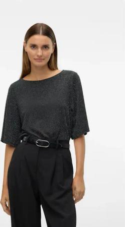 Vero Moda Rundhalsshirt "VMKANVA 2/4 GLITTER TOP JRS" mit Glitzereffekt