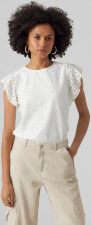 Vero Moda Rundhalsshirt "VMTASSA SL FRILL TOP NOOS" Materialmix, loose fit