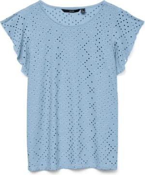 Vero Moda Rundhalsshirt "VMTASSA SL FRILL TOP NOOS" Materialmix, loose fit