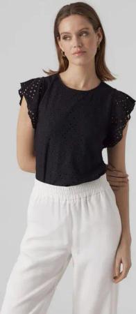 Vero Moda Rundhalsshirt VMTASSA SL FRILL TOP NOOS Materialmix, loose fit