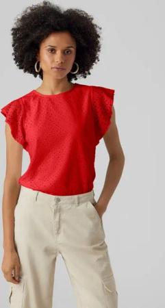 Vero Moda Rundhalsshirt VMTASSA SL FRILL TOP NOOS Materialmix, loose fit