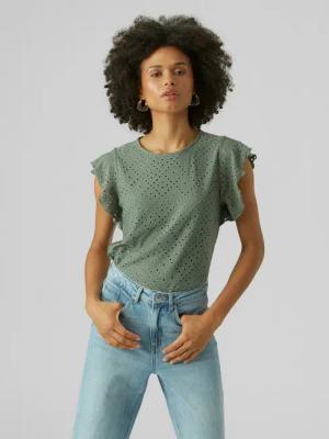 Vero Moda Rundhalsshirt VMTASSA SL FRILL TOP NOOS Materialmix, loose fit