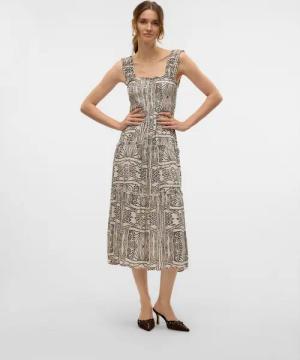 Vero Moda Sommerkleid VMMENNY SL SMOCK CALF DRESS WVN GA Viskose, regular fit, Oberteil gesmokt