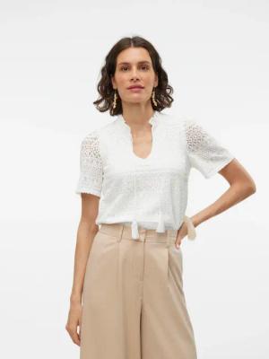 Vero Moda Spitzenshirt "VMHONEY LACE S/S TASSEL TOP WVN GA"