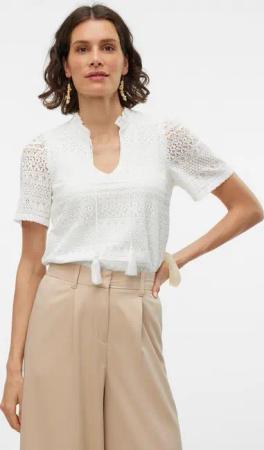 Vero Moda Spitzenshirt VMHONEY LACE S/S TASSEL TOP WVN GA