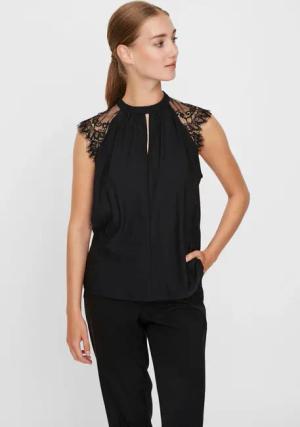 Vero Moda Spitzentop "VMMILLA SL LACE TEE" Materialmix, regular fit