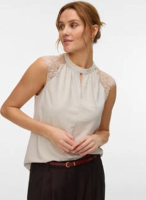 Vero Moda Spitzentop VMMILLA SL LACE TEE Materialmix, regular fit