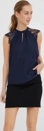 Vero Moda Spitzentop "VMMILLA SL LACE TEE" Materialmix, regular fit