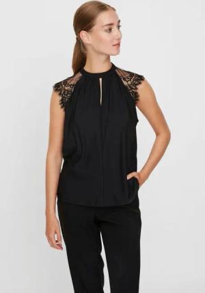 Vero Moda Spitzentop VMMILLA SL LACE TEE Materialmix, regular fit