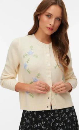 Vero Moda Strickjacke "VMCAMILLE LS O-NECK EMB CARDIGAN BTQ" Materialmix, regular fit, Stickerei