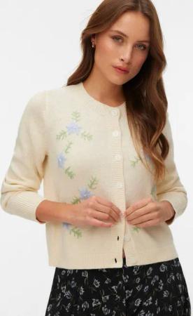 Vero Moda Strickjacke VMCAMILLE LS O-NECK EMB CARDIGAN BTQ Materialmix, regular fit, Stickerei