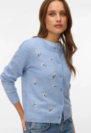 Vero Moda Strickjacke "VMFIORELLA EMB LS O-NECK SHORT CARD BOO" mit Blumenstickerei
