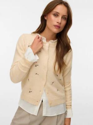 Vero Moda Strickjacke VMFIORELLA EMB LS O-NECK SHORT CARD BOO mit Blumenstickerei