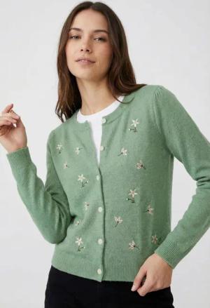 Vero Moda Strickjacke VMFIORELLA EMB LS O-NECK SHORT CARD BOO mit Blumenstickerei