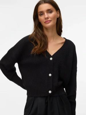 Vero Moda Strickjacke "VMLEALIGHT LS V-NECK JEWEL CARDIGAN NOOS" mit tiefem V-Ausschnitt