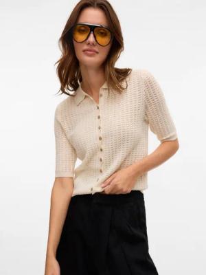 Vero Moda Strickjacke "VMPANAMA 2/4 KNIT CARDIGAN VMA NOOS" mit halbem Arm und Strickkragen