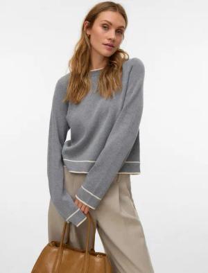 Vero Moda Strickpullover VMGOLD LS O-NECK DOUBLE CONTRAST PULL