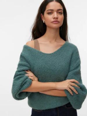 Vero Moda Strickpullover VMMAYBE LS 2WAY V-NECK PULLOVER NOOS Kunstfaser, locker geschnitten, V-Ausschnitt