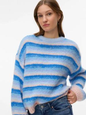 Vero Moda Strickpullover VMMAYBE STRIPE LS O-NECK PULLOVER NOOS Kunstfaser, loose fit