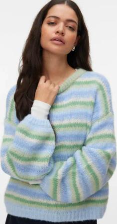 Vero Moda Strickpullover "VMMAYBE STRIPE LS O-NECK PULLOVER NOOS" Kunstfaser, loose fit