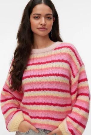 Vero Moda Strickpullover VMMAYBE STRIPE LS O-NECK PULLOVER NOOS Kunstfaser, loose fit