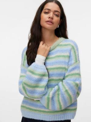 Vero Moda Strickpullover VMMAYBE STRIPE LS O-NECK PULLOVER NOOS Kunstfaser, loose fit