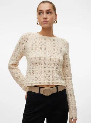 Vero Moda Strickpullover VMNEWFABIENNE LS O-NECK PULLOVER NOOS im hochwertigen Ajourstrickmuster