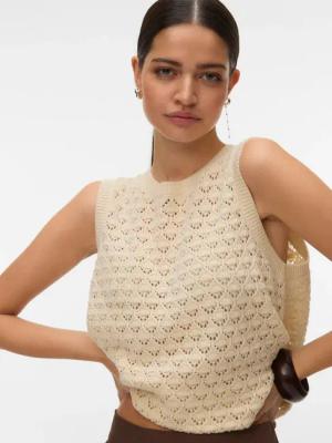 Vero Moda Stricktop "VMJAQUELINE SL O-NECK TOP BOO" mit zartem Ajourmuster