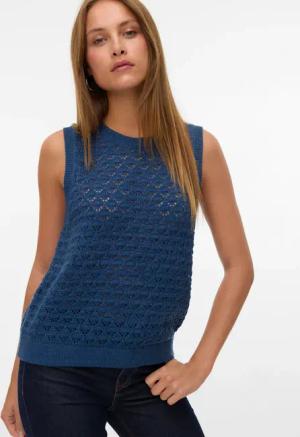 Vero Moda Stricktop "VMJAQUELINE SL O-NECK TOP BOO" mit zartem Ajourmuster