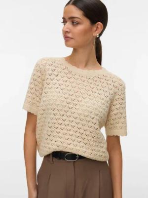 Vero Moda Stricktop "VMJAQUELINE SS O-NECK TOP BOO" mit zartem Muster