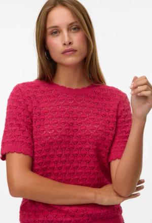 Vero Moda Stricktop "VMJAQUELINE SS O-NECK TOP BOO" mit zartem Muster