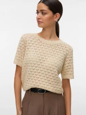 Vero Moda Stricktop VMJAQUELINE SS O-NECK TOP BOO mit zartem Muster