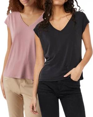 Vero Moda T-Shirt (2er-Pack) Basic Shirt mit V-Ausschnitt im Doppelpack