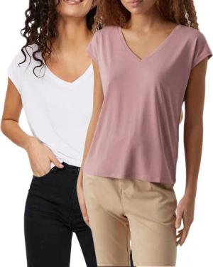 Vero Moda T-Shirt (2er-Pack) Basic Shirt mit V-Ausschnitt im Doppelpack