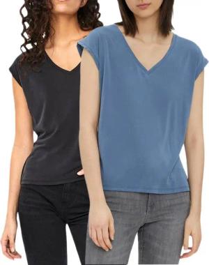 Vero Moda T-Shirt (2er-Pack) Basic Shirt mit V-Ausschnitt im Doppelpack