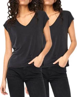 Vero Moda T-Shirt (2er-Pack) Basic Shirt mit V-Ausschnitt im Doppelpack