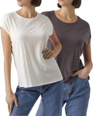 Vero Moda T-Shirt Stilvolles Basic Shirt mit Rundhalsausschnitt (2er-Pack) in Unifarbe