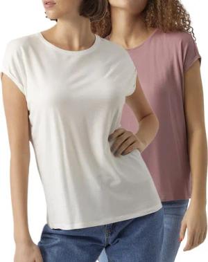 Vero Moda T-Shirt Stilvolles Basic Shirt mit Rundhalsausschnitt (2er-Pack) in Unifarbe