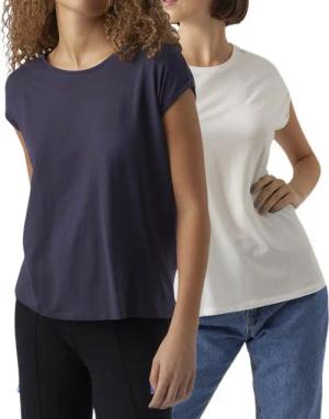 Vero Moda T-Shirt Stilvolles Basic Shirt mit Rundhalsausschnitt (2er-Pack) in Unifarbe