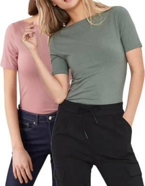 Vero Moda T-Shirt Stilvolles Damen-Shirt mit U-Boot Ausschnitt (2er-Pack) in Unifarbe