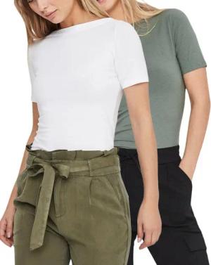 Vero Moda T-Shirt Stilvolles Damen-Shirt mit U-Boot Ausschnitt (2er-Pack) in Unifarbe