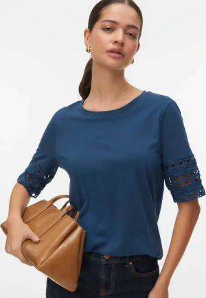 Vero Moda T-Shirt "VMIVACY 2/4 O-NECK TOP JRS BTQ" mit Lochstickerei