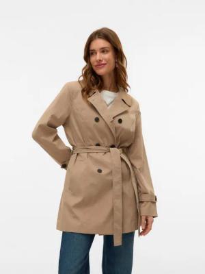 Vero Moda Trenchcoat VMCHELSEA OLIVIA TRENCHCOAT NOOS kurzer 2-Reiher mit abnehmbarem Bindegürtel