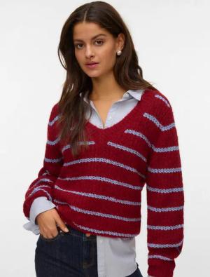 Vero Moda V-Ausschnitt-Pullover VMAWESOME SHINE LS V-NCK STRIPE PULL BOO mit Glitzer-Effekt